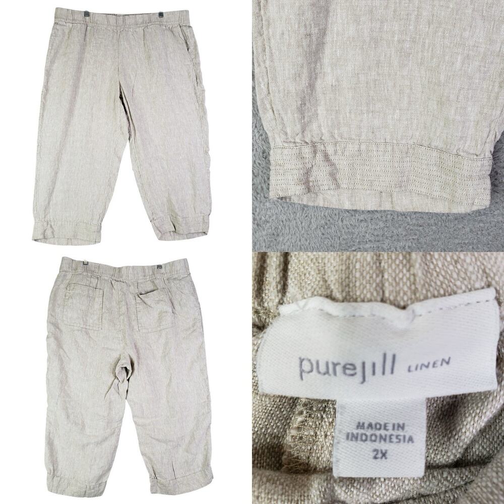 J. Jill Linen Cropped Ankle Pants in Light Beige